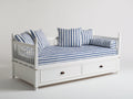 Sofás cama con 2 cajones 215x95x100 cm - Blanco y azul - Diseño clásico de madera
