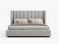 Camas dobles tapizada en tejido 220 x 180 x 140 cm para colchón de 200 x 160 cm - beige claro - cabecero alto moderno