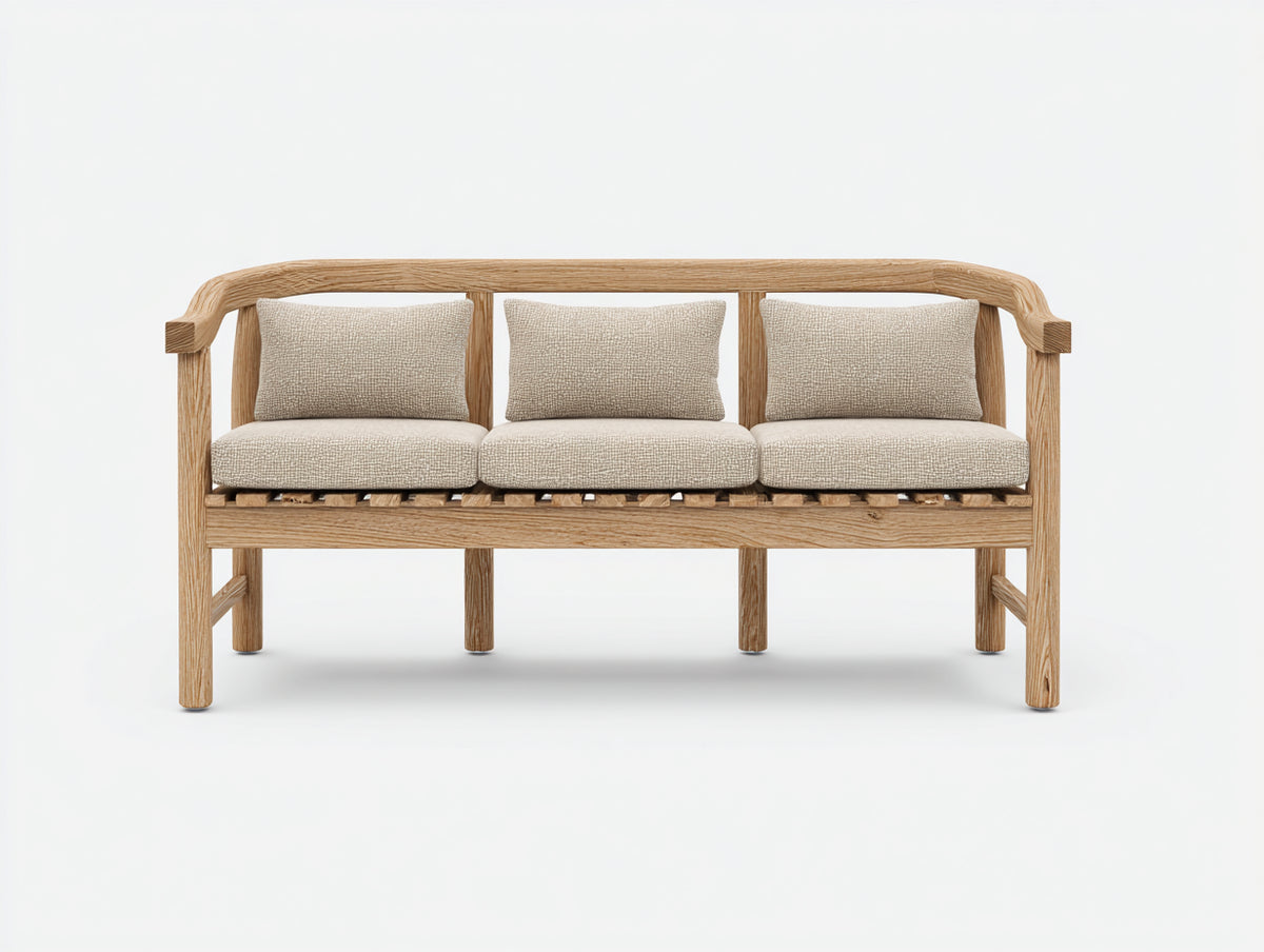 Bancos de jardín de madera para 3 plazas 170 x 70 x 90 cm - Natural y beige - Diseño clásico con reposabrazos