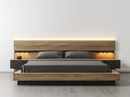 Camas dobles de madera 220x200x120 cm - Marrón-Negro - Cabecero con iluminación integrada - Diseño moderno para dormitorio