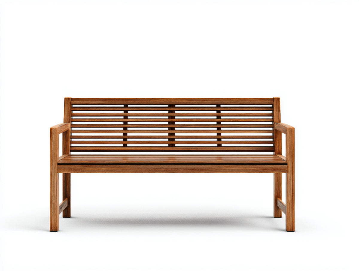 Bancos de jardín de madera para 2 plazas 145 x 62 x 88 cm - Marrón - Diseño de listones horizontales con reposabrazos
