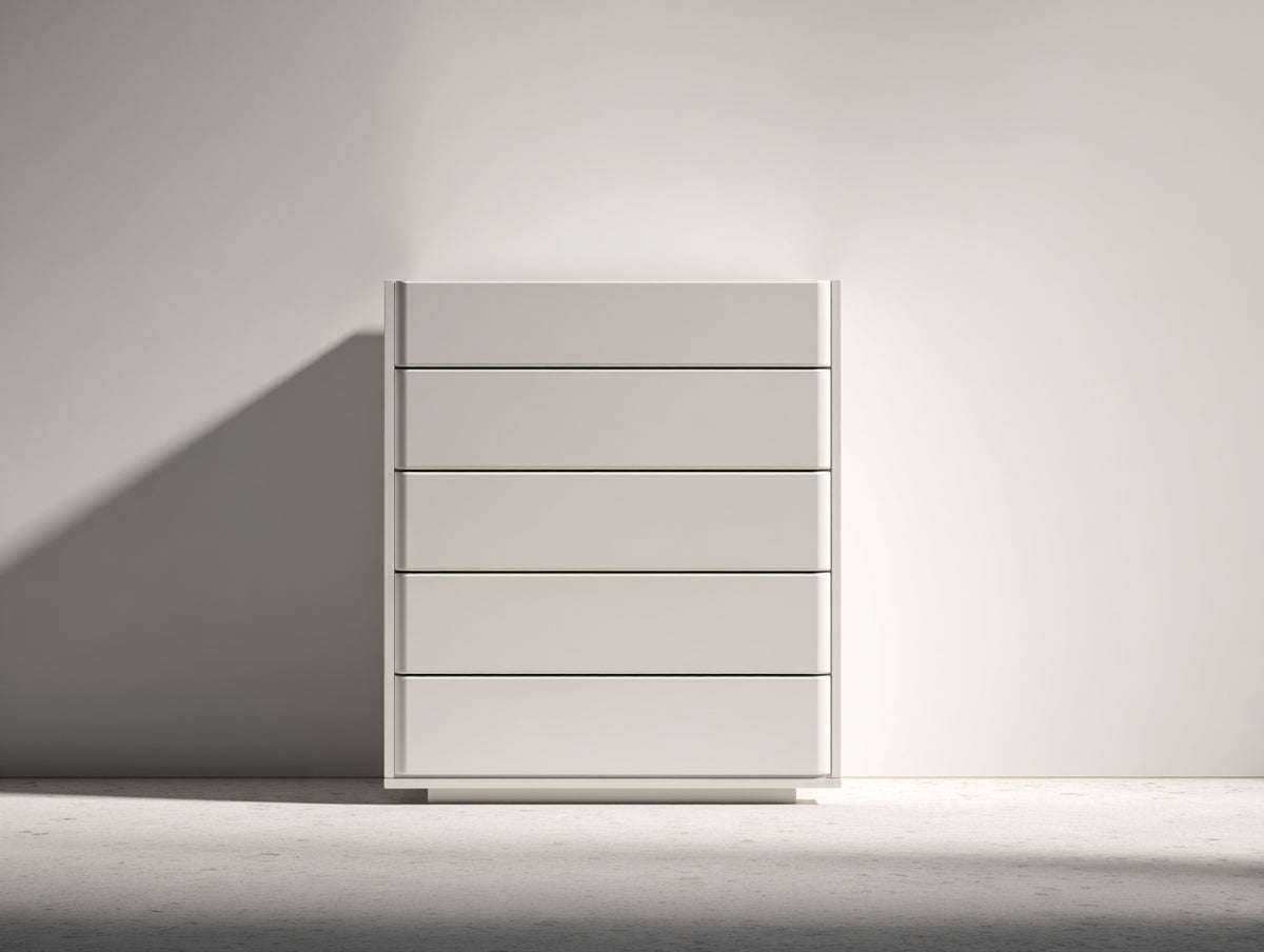 Cómodas de 5 cajones 80 x 40 x 110 cm - Blanco crema - Diseño moderno sin tiradores