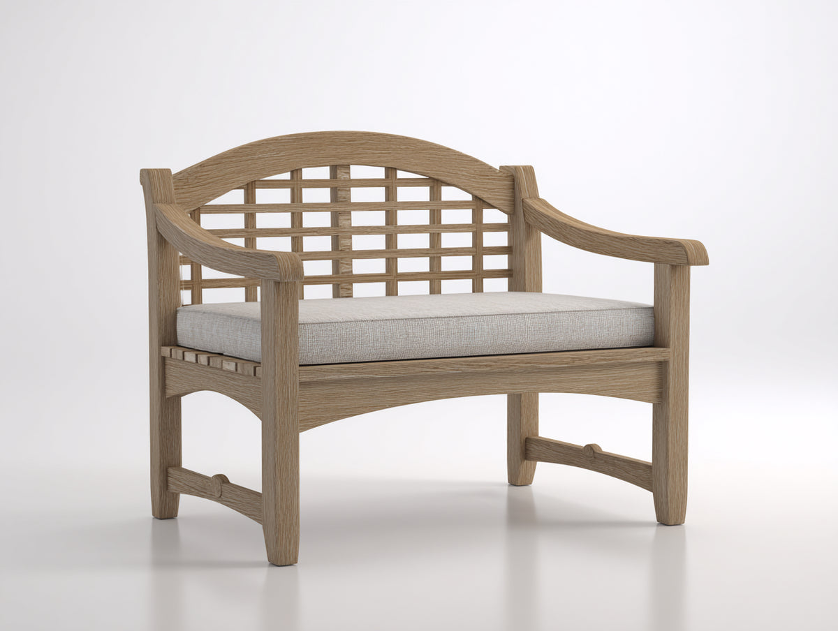 Bancos de jardín de madera 120x65x95 cm - Madera natural-Beige - Respaldo de celosía y reposabrazos curvos - Diseño clásico para terraza
