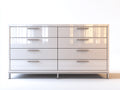 Cómodas de madera 160 x 45 x 85 cm - blanco brillante - 8 cajones con tiradores y patas metálicas