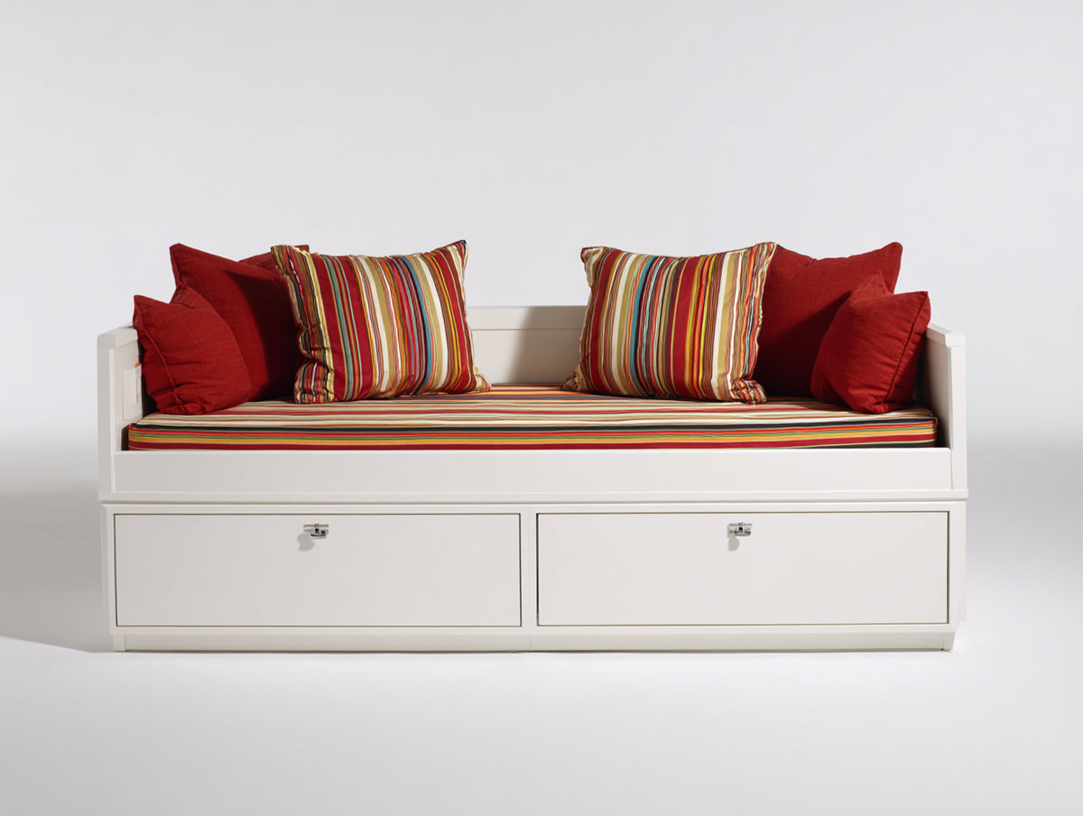 Sofás cama de madera 205 x 105 x 90 cm - Blanco y multicolor - Diseño multifunción con 2 cajones inferiores