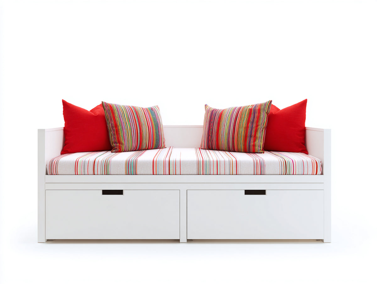 Sofás cama de madera 200x95x85 cm - Blanco-Rojo - 2 cajones de almacenamiento - Diseño moderno para dormitorio