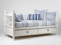Sofás cama de madera 208x102x95 cm - Blanco-Azul - 2 cajones de almacenamiento - Diseño costero para dormitorio