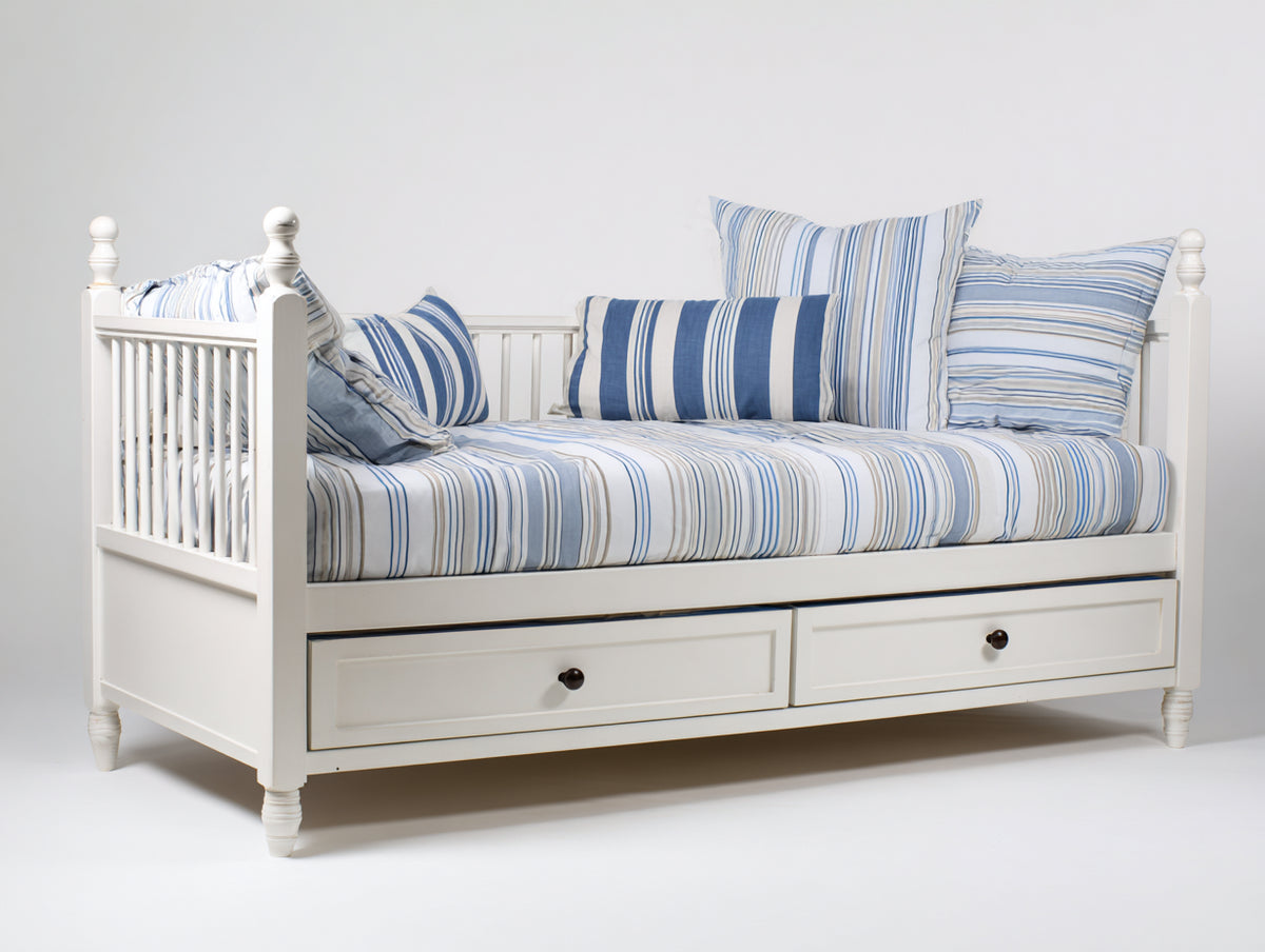 Sofás cama de madera 208x102x95 cm - Blanco-Azul - 2 cajones de almacenamiento - Diseño costero para dormitorio