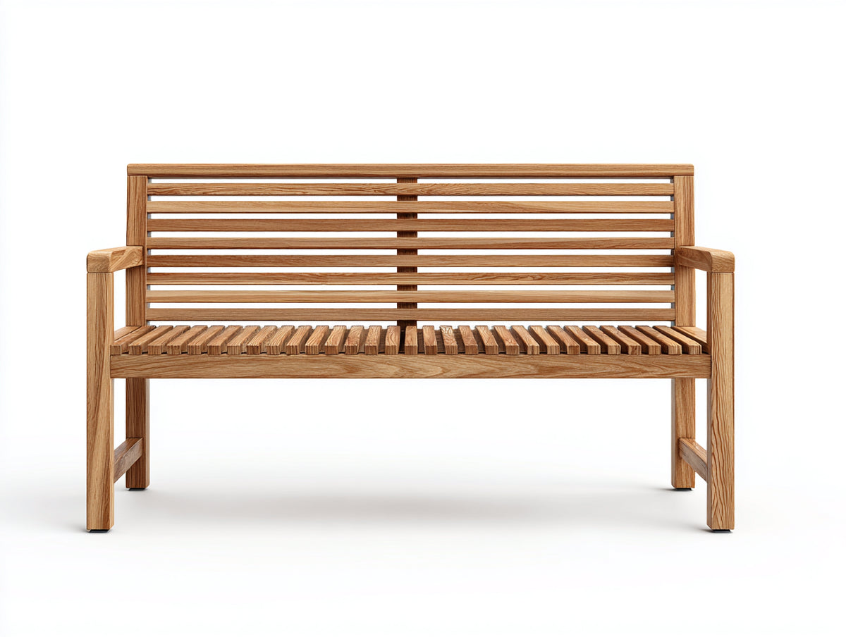 Bancos de jardín de madera 150x60x90 cm - Marrón natural - Diseño de listones con reposabrazos