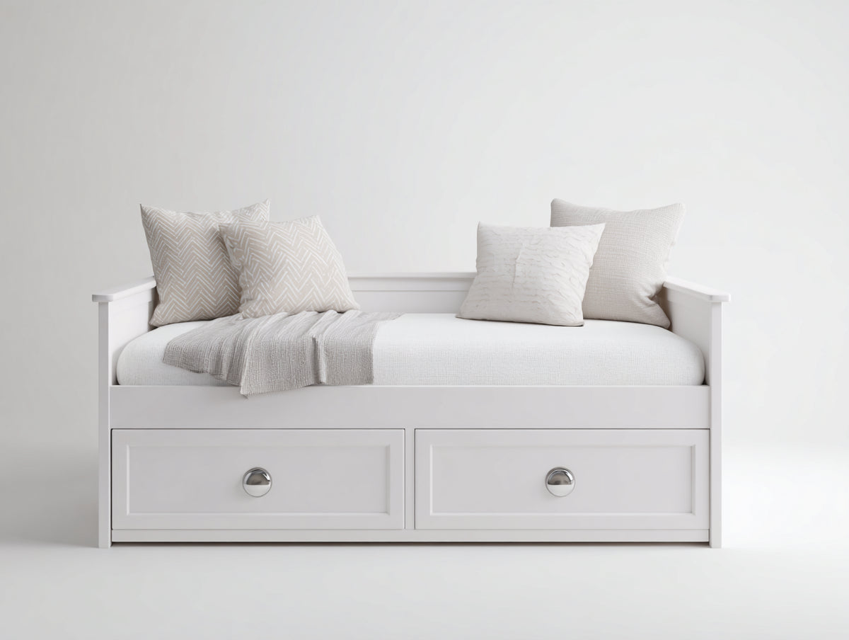 Sofás cama con 2 cajones 205x100x90 cm - Blanco - Diseño compacto con almacenaje