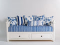 Sofás cama con 2 cajones 210x90x95 cm - Blanco y azul - Diseño clásico con estructura de madera