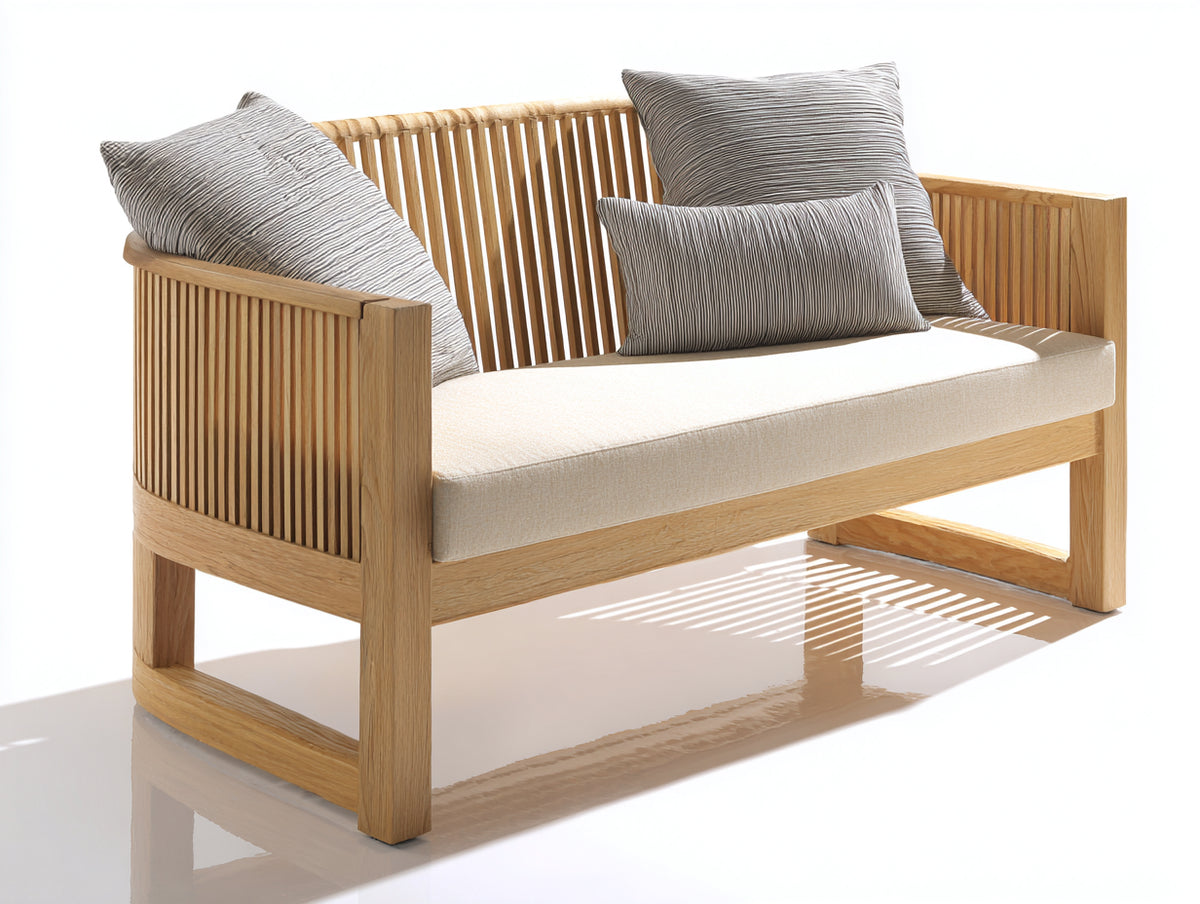 Bancos de jardín de madera para 2 plazas 150 x 72 x 88 cm - Natural y beige - Diseño de listones con reposabrazos
