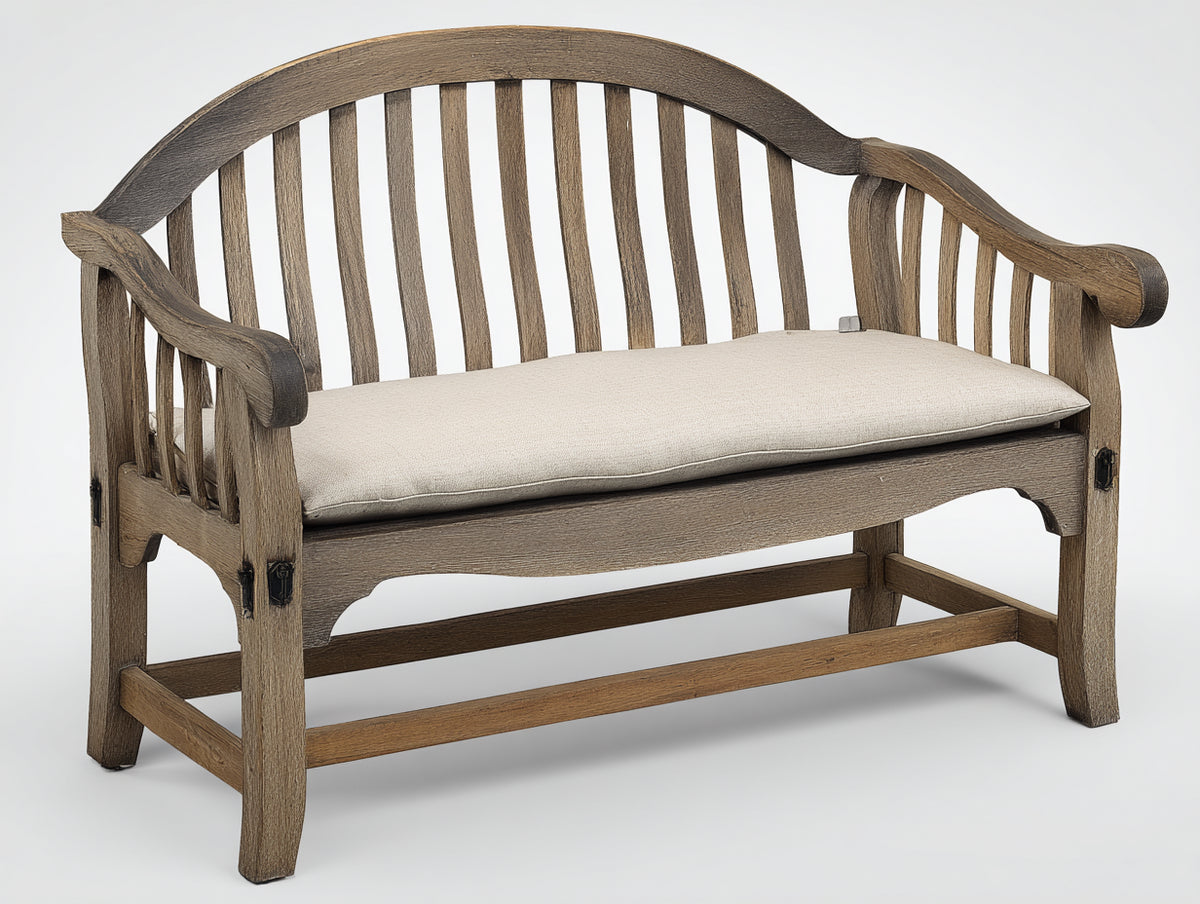 Bancos de jardín de madera 135x65x100 cm - Marrón envejecido y beige - Respaldo curvo con reposabrazos