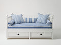 Sofás cama de madera y tejido 205 x 98 x 92 cm - blanco y azul - 2 cajones y diseño clásico con barrotes