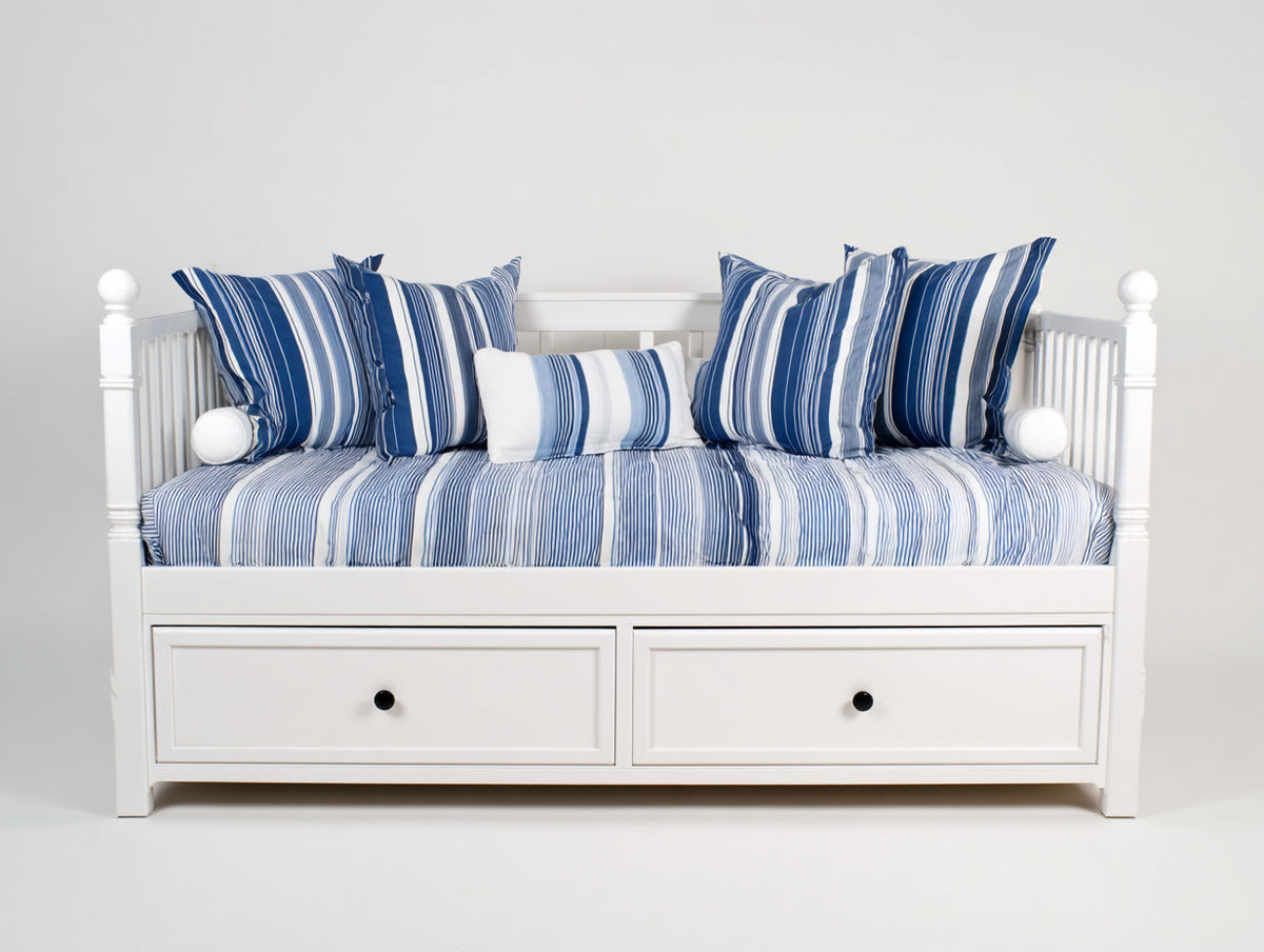Sofás cama de madera 205 x 105 x 95 cm - Blanco y azul - Diseño multifunción con 2 cajones