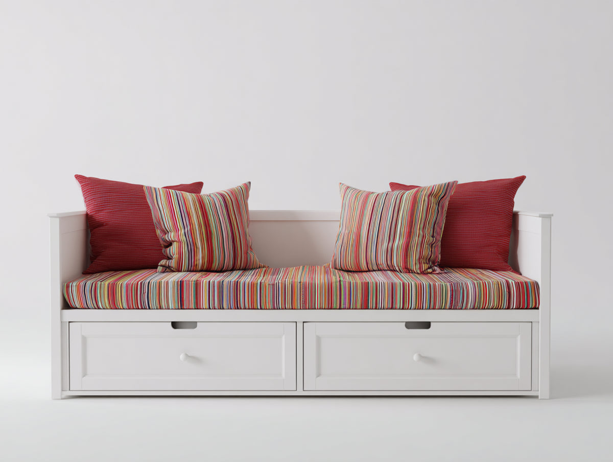 Sofás cama de madera y tejido 200 x 92 x 82 cm - blanco y multicolor - 2 cajones y diseño moderno