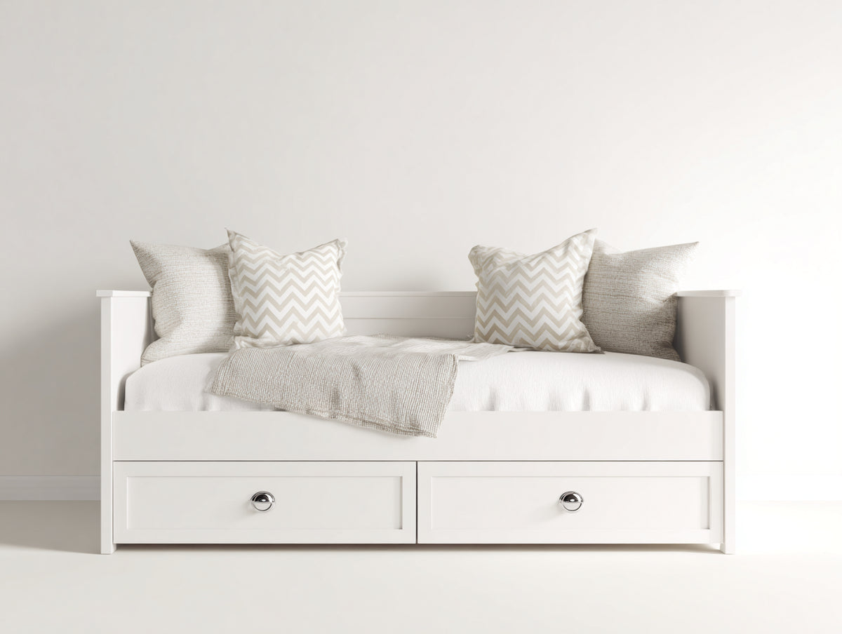 Sofás cama de madera 205 x 105 x 95 cm - Blanco crema - Diseño multifunción con 2 cajones