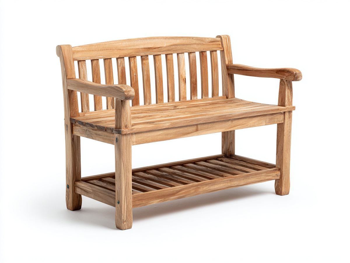 Bancos de jardín de madera 125x58x88 cm - Marrón natural - Asiento para 2 personas con estante inferior