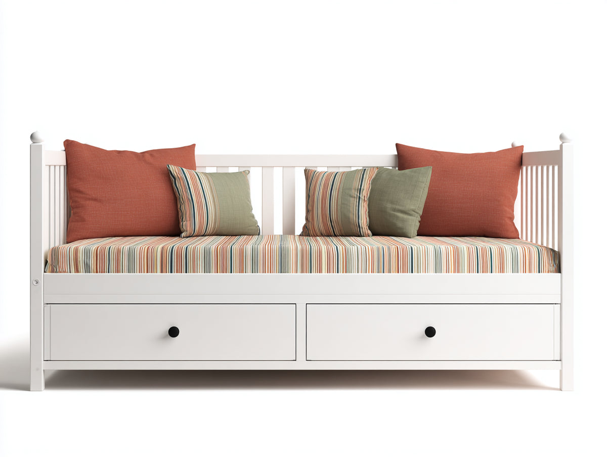 Sofás cama con 2 cajones 210x90x95 cm - Blanco multicolor - Diseño clásico de madera