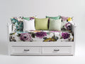 Sofás cama de madera 205 x 105 x 95 cm - Blanco y estampado floral - Diseño multifunción con 2 cajones