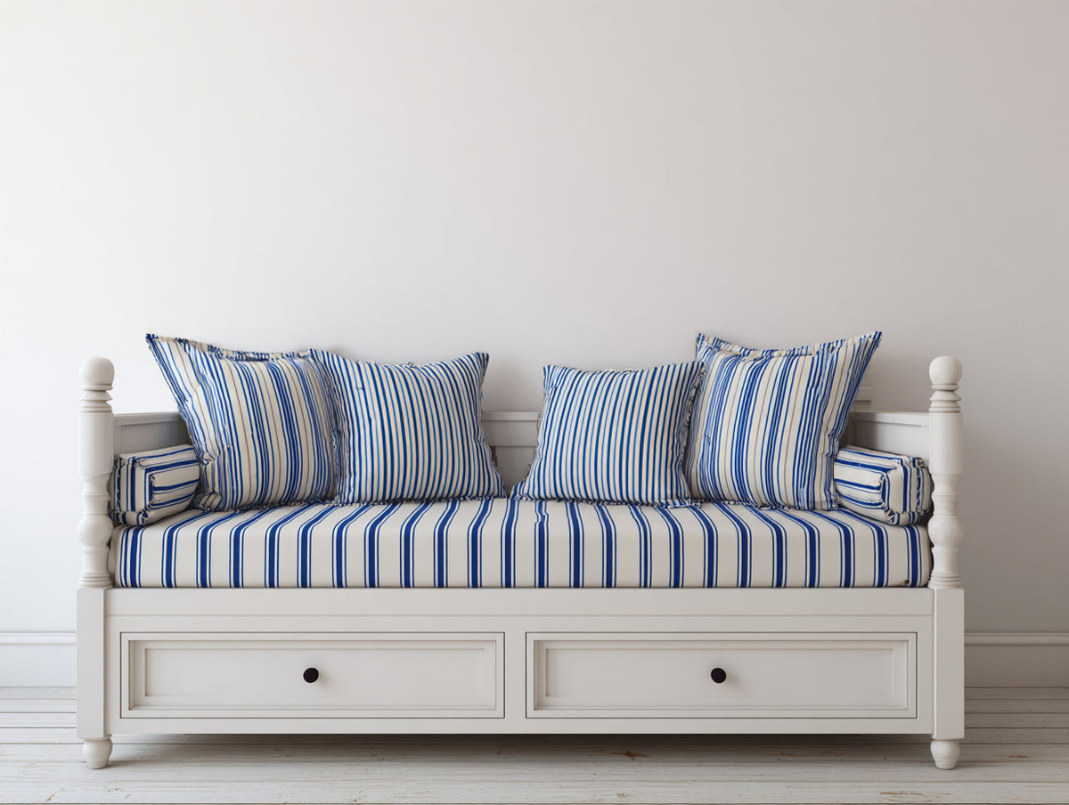 Sofás cama con 2 cajones 210x92x98 cm - Blanco y azul - Diseño clásico de madera
